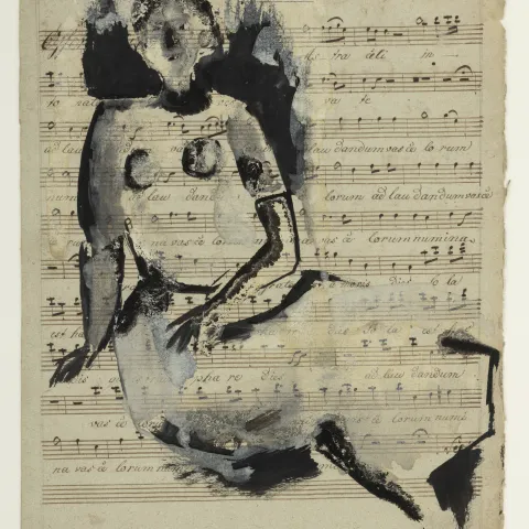Vladimír Janoušek, bez názvu, 28,4x23,3cm, kresba na notovém zápisu, 50. léta 20. století