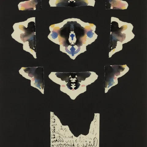 Ladislav Novák, Růže a klíčová dírka, 45x33cm, dekalk a koláž na papíře, 1964