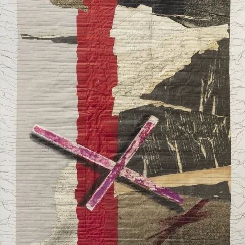 Josef Hampl, Stopy paměti, 100 x 75 cm, šitá koláž, 1996